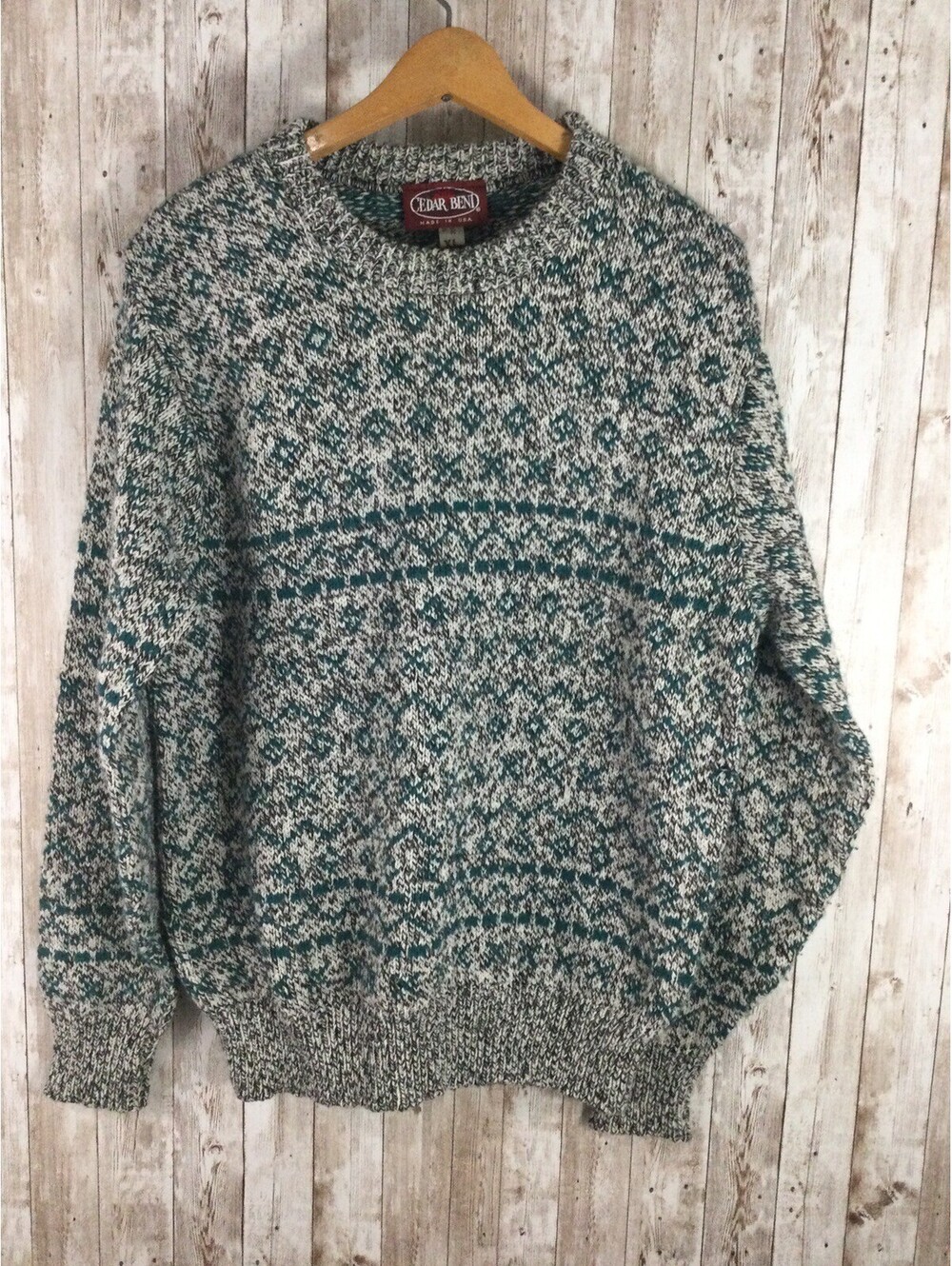 VTG Cedar Bend Sweater Mens Sz XL  Grandpa Preppy Crewneck USA Made 15%Wool